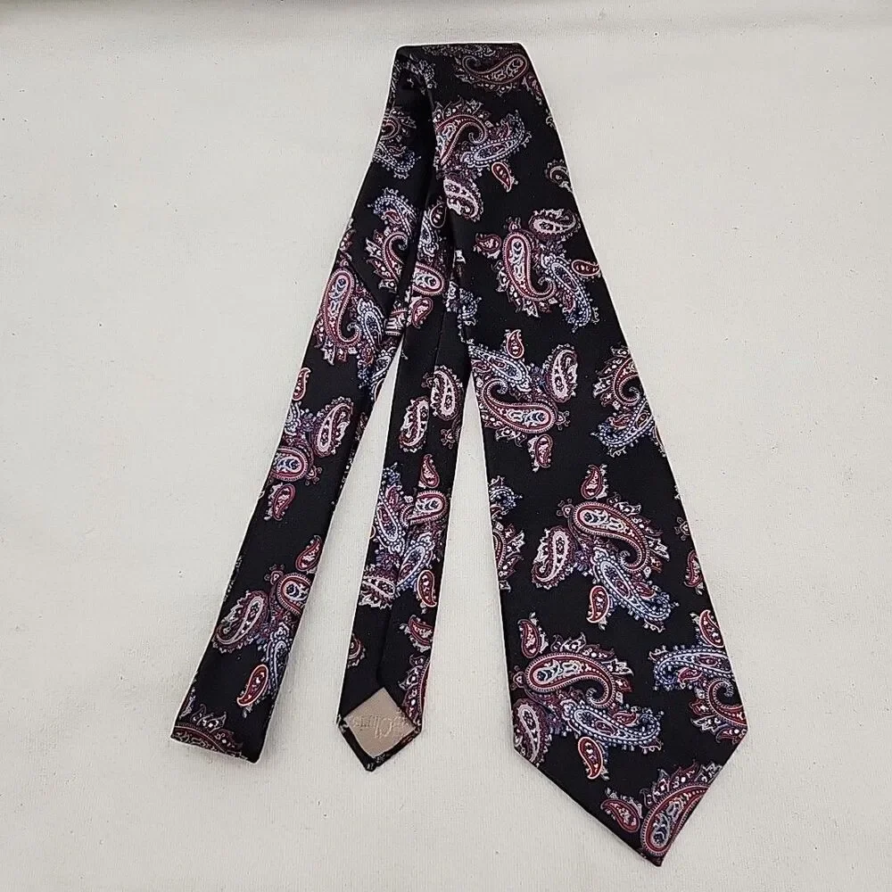 Tie Christian Dior Monsieur LA Connaisseur Paisley Black Silk Necktie Vintage